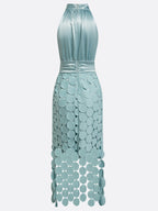 Scallin Halter Neck Satin Midi Dress – Sleeveless Cocktail Party Women Formal Evening Midi Dress