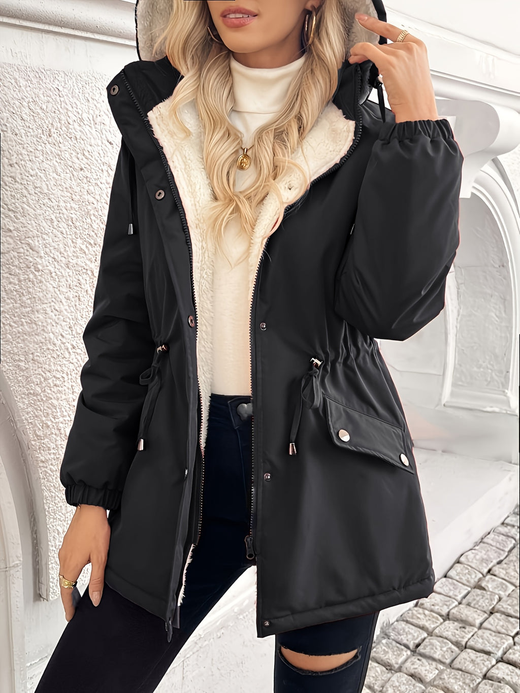 Shepra Faux-Fur Lined Hooded Parka Jacket – Waterproof Winter Parka Women Hooded Longline Jacket