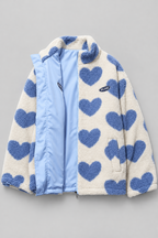 Reversa Reversible Fleece Jacket – Heart Pattern Teddy Fleece Women Casual Oversized Zip-Up Jacket