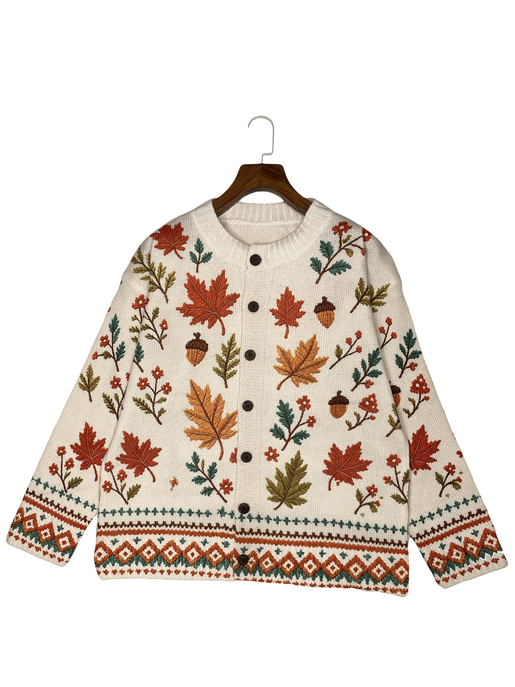 Maplif Embroidered Button-Front Cardigan – Knit Women Autumn Fall Embroidered Woodland Casual Cardigan
