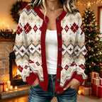 Chevizo Fair Isle Button Cardigan – Fair Isle Cardigan Women Crew Neck Knit Long Sleeve Open Front Casual Cosy Fall Cardigan