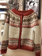 Fairbane Fair Isle Button-Up Cardigan – Women Knit Sweater Nordic Chunky Ribbed Autumn Fall Cardigan