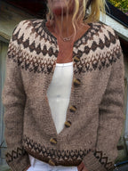 Chevyok Fair Isle Button-Front Cardigan – Knitted Women Autumn Casual Oversized Longline Cardigan