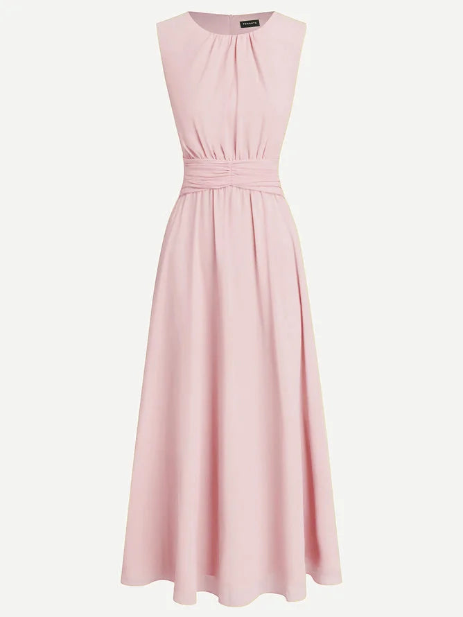 Cintura Gathered Waist Maxi Dress – Chiffon Bridesmaid Wedding Guest Women Formal Evening Sleeveless Maxi Dress