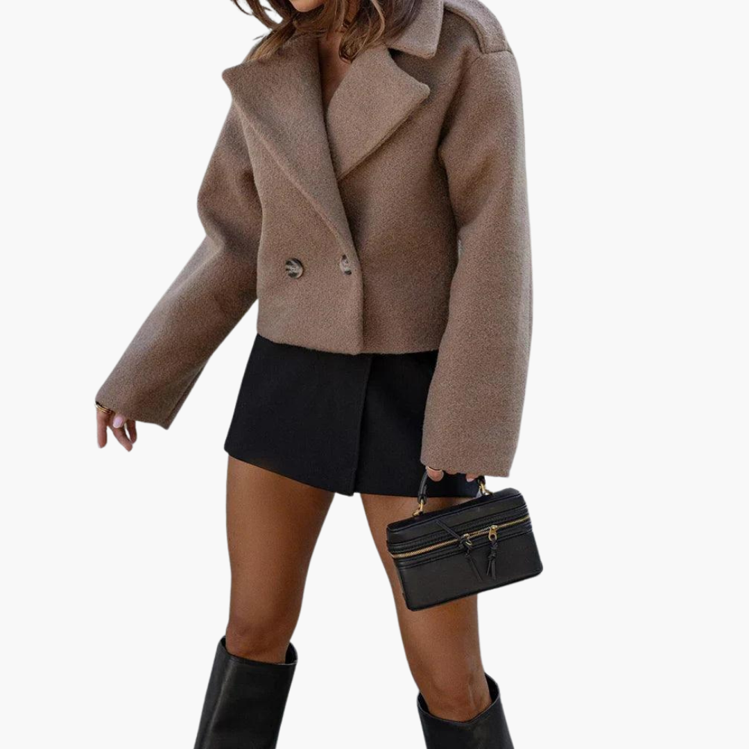 Pethla Oversized Double-Breasted Crop Jacket – Wool Blend Tailored Women Casual Office Workwear Blazer