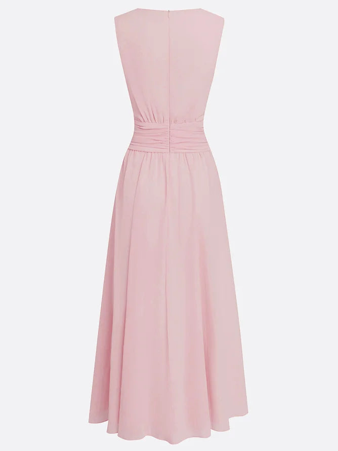 Cintura Gathered Waist Maxi Dress – Chiffon Bridesmaid Wedding Guest Women Formal Evening Sleeveless Maxi Dress