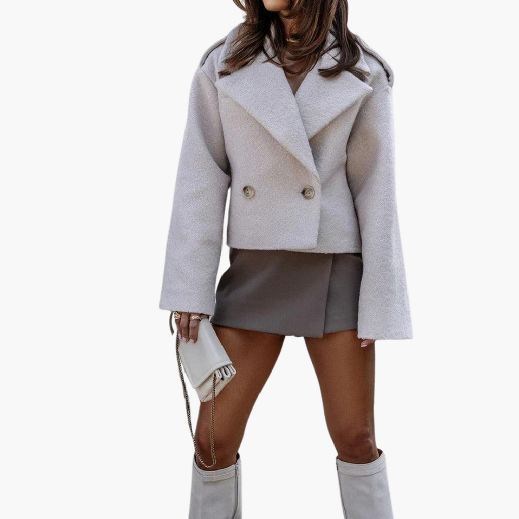 Pethla Oversized Double-Breasted Crop Jacket – Wool Blend Tailored Women Casual Office Workwear Blazer