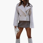Pethla Oversized Double-Breasted Crop Jacket – Wool Blend Tailored Women Casual Office Workwear Blazer