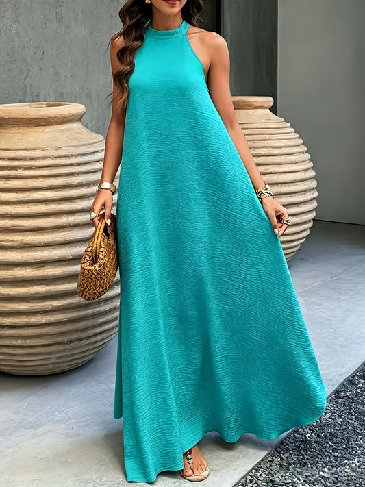 Ribbed Neckline Boho Beach Maxi Dress