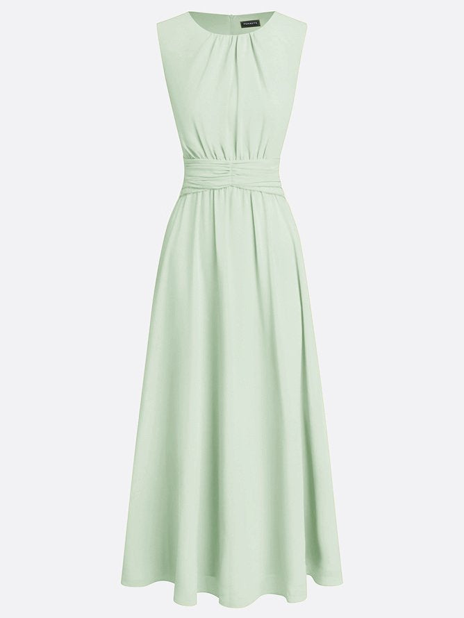 Cintura Gathered Waist Maxi Dress – Chiffon Bridesmaid Wedding Guest Women Formal Evening Sleeveless Maxi Dress