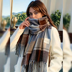 Twillyne Oversized Check Scarf – Tartan Wool Scarf Women Winter Checked Fringe Wrap Shawl Blanket Scarf