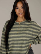 Shadria Oversized Striped Crew Neck Jumper – Striped Knitwear Women Oversized Knit Sweater Casual Longline Top