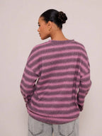 Shadria Oversized Striped Crew Neck Jumper – Striped Knitwear Women Oversized Knit Sweater Casual Longline Top