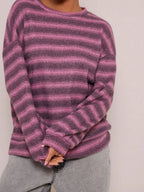Shadria Oversized Striped Crew Neck Jumper – Striped Knitwear Women Oversized Knit Sweater Casual Longline Top