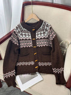 Plyka Fair Isle Button Cardigan – Nordic Jacquard Knitted Women Cropped Casual Fall Autumn Cardigan