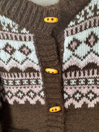 Plyka Fair Isle Button Cardigan – Nordic Jacquard Knitted Women Cropped Casual Fall Autumn Cardigan