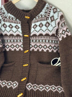 Plyka Fair Isle Button Cardigan – Nordic Jacquard Knitted Women Cropped Casual Fall Autumn Cardigan