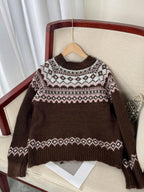 Plyka Fair Isle Button Cardigan – Nordic Jacquard Knitted Women Cropped Casual Fall Autumn Cardigan