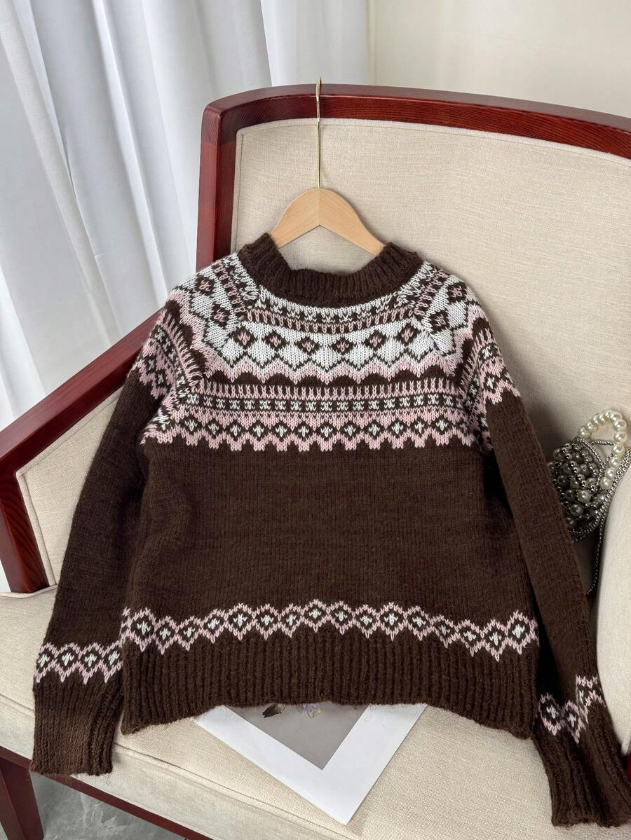 Plyka Fair Isle Button Cardigan – Nordic Jacquard Knitted Women Cropped Casual Fall Autumn Cardigan