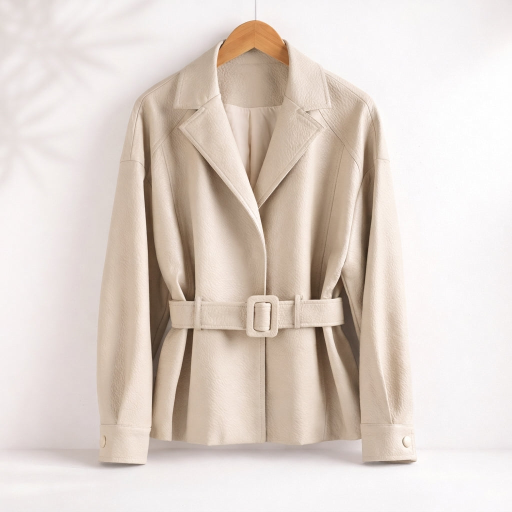 Cuffolla Belted Leather Blazer – Women Tailored Office Jacket Longline Formal Work Blazer