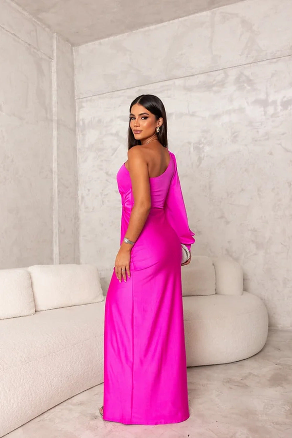 Drapnotte One-Shoulder Maxi Dress – Satin Evening Women Formal Elegant Party Maxi Dress