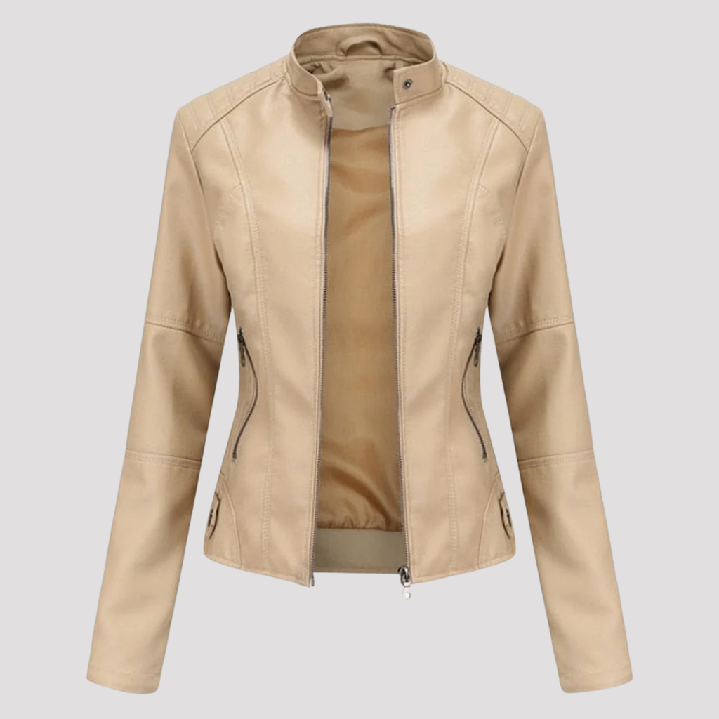 Paniseem Collar Fitted Faux Leather Jacket – Women Biker Moto Casual Autumn Winter Outerwear Coat