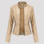 Paniseem Collar Fitted Faux Leather Jacket – Women Biker Moto Casual Autumn Winter Outerwear Coat