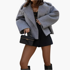 Pethla Oversized Double-Breasted Crop Jacket – Wool Blend Tailored Women Casual Office Workwear Blazer