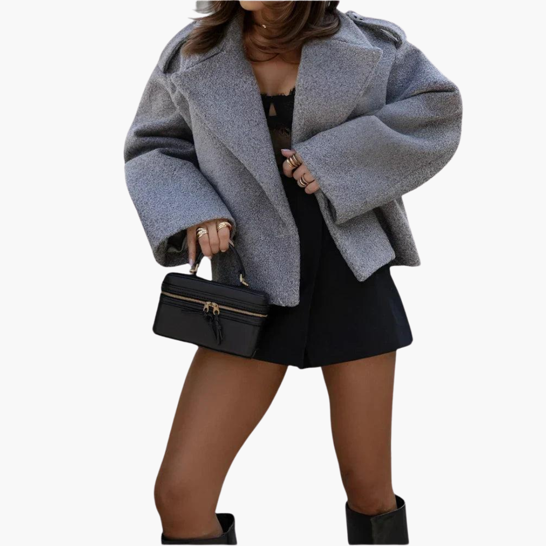 Pethla Oversized Double-Breasted Crop Jacket – Wool Blend Tailored Women Casual Office Workwear Blazer