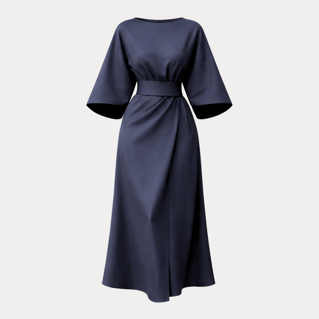 Kimara Kimono Sleeve Wrap Midi Dress – Midi Dress Women Formal Wedding Guest Navy Evening Elegant Dress