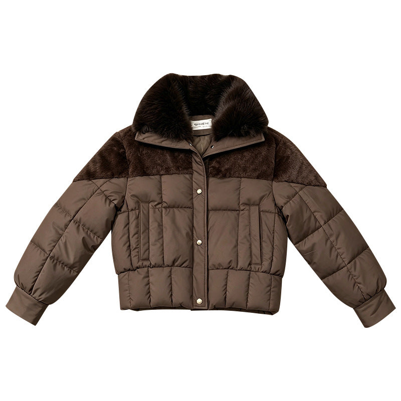 Furtima Faux Fur Collar Puffer Jacket – Quilted Padded Women Casual Winter Coat Cropped Outerwear
