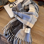 Twillyne Oversized Check Scarf – Tartan Wool Scarf Women Winter Checked Fringe Wrap Shawl Blanket Scarf