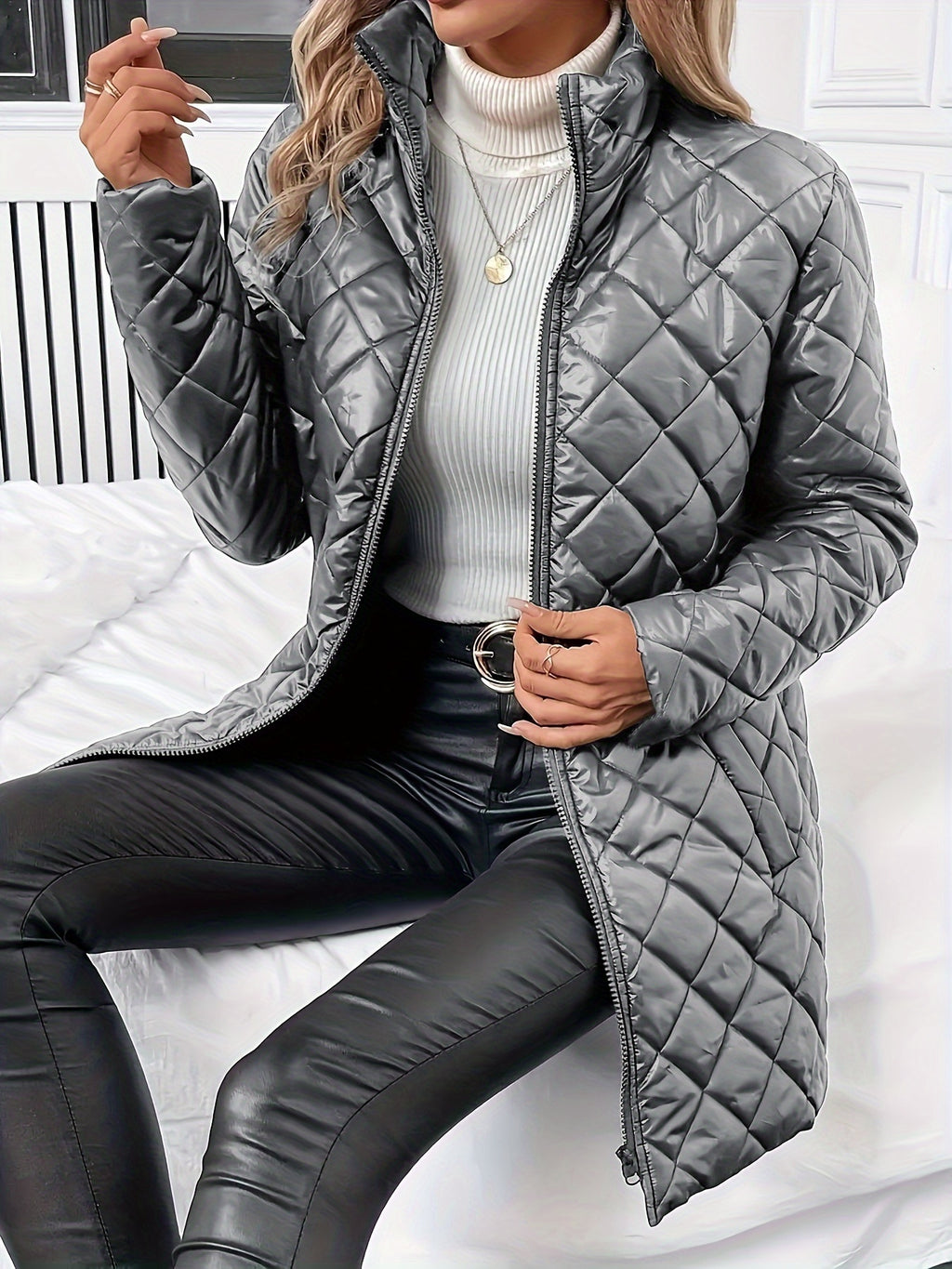Diquilenne Diamond Quilted Longline Coat – Padded Jacket Women Hooded Winter Ladies Quilted Coat
