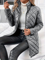 Diquilenne Diamond Quilted Longline Coat – Padded Jacket Women Hooded Winter Ladies Quilted Coat