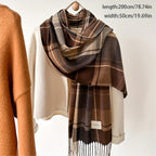 Chevilla Oversized Check Scarf – Women Tassel Fringe Blanket Wrap Shawl Autumn Winter Tartan Scarf