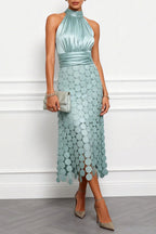 Scallin Halter Neck Satin Midi Dress – Sleeveless Cocktail Party Women Formal Evening Midi Dress