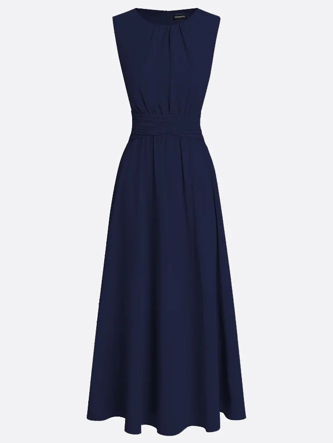 Cintura Gathered Waist Maxi Dress – Chiffon Bridesmaid Wedding Guest Women Formal Evening Sleeveless Maxi Dress