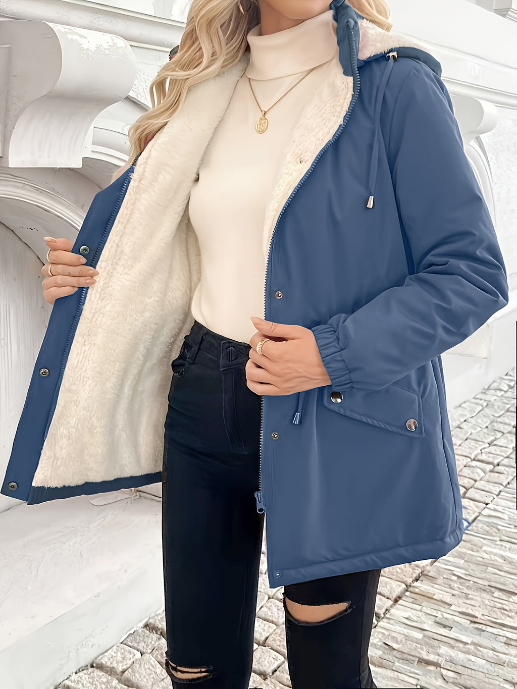 Shepra Faux-Fur Lined Hooded Parka Jacket – Waterproof Winter Parka Women Hooded Longline Jacket