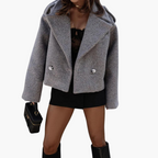 Pethla Oversized Double-Breasted Crop Jacket – Wool Blend Tailored Women Casual Office Workwear Blazer