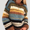 Stribanne Oversized Crew Neck Jumper – Striped Knit Sweater Women Casual Autumn Winter Longline Jumper