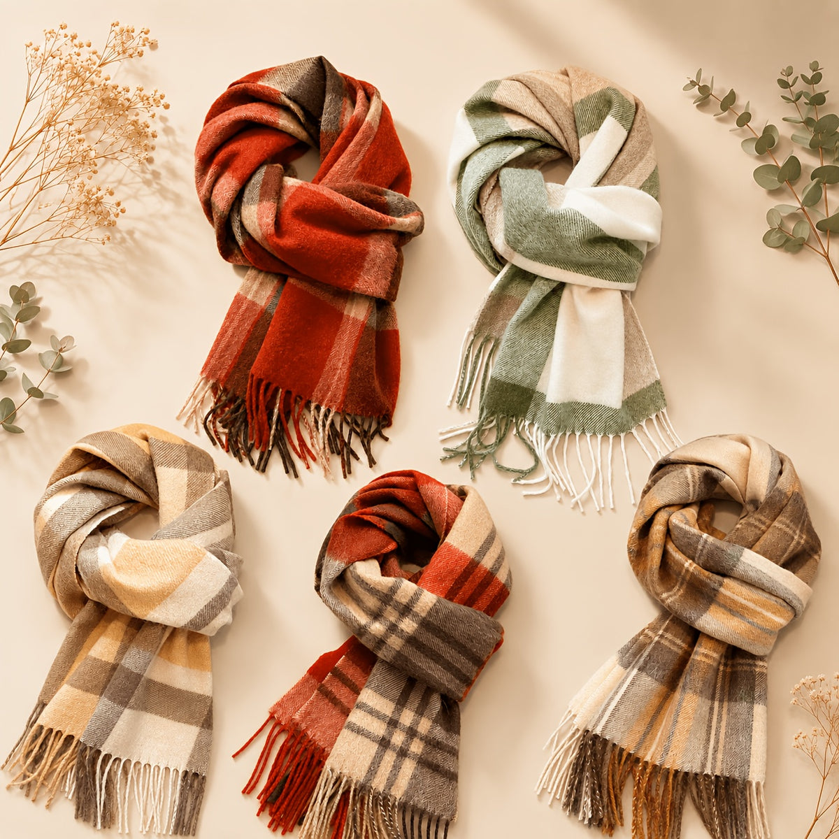 Fritasse Check Wool Scarf – Tartan Wool Checkered Scarf Women Fall Winter Soft Warm Plaid Scarf