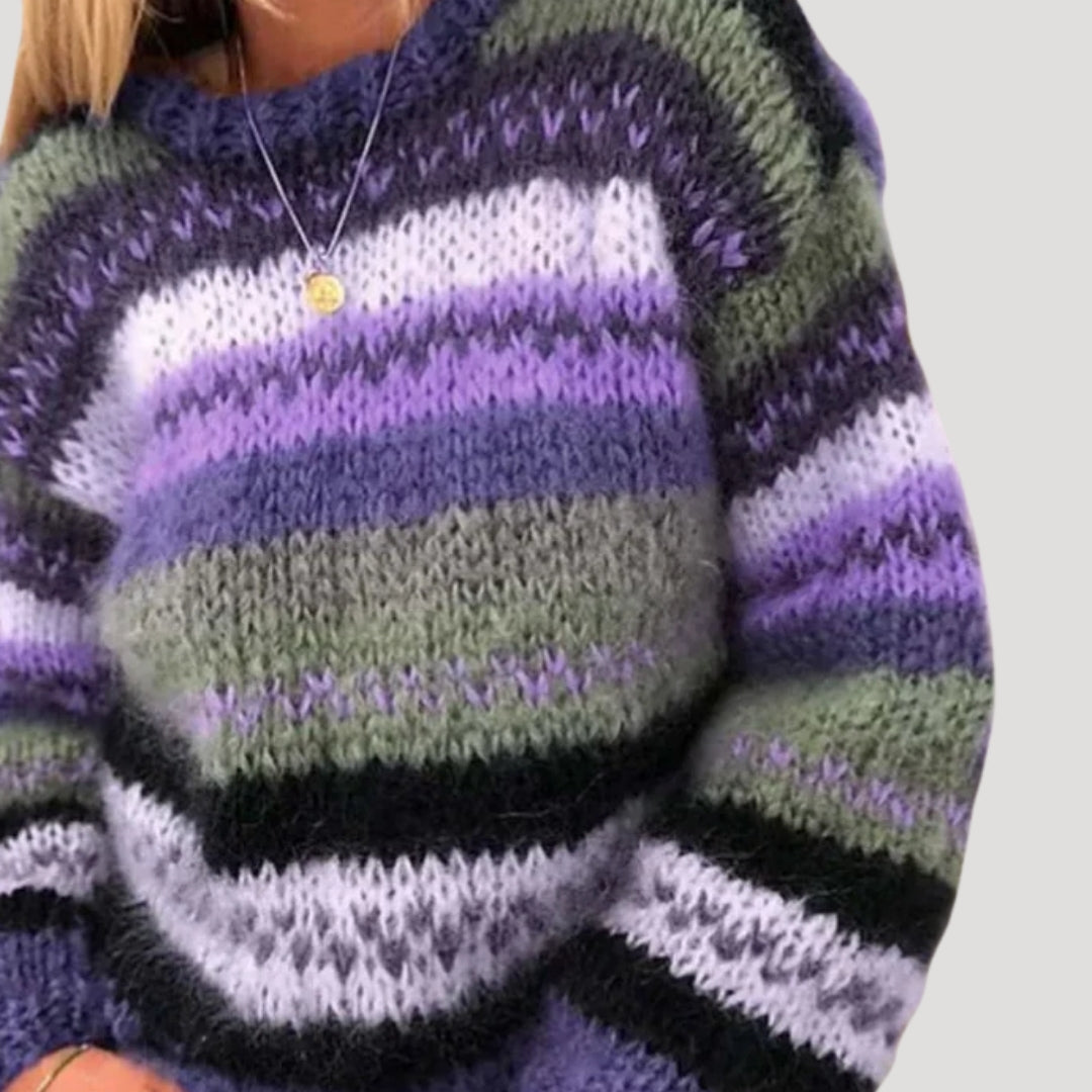 Stribanne Oversized Crew Neck Jumper – Striped Knit Sweater Women Casual Autumn Winter Longline Jumper