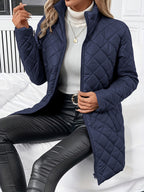 Diquilenne Diamond Quilted Longline Coat – Padded Jacket Women Hooded Winter Ladies Quilted Coat