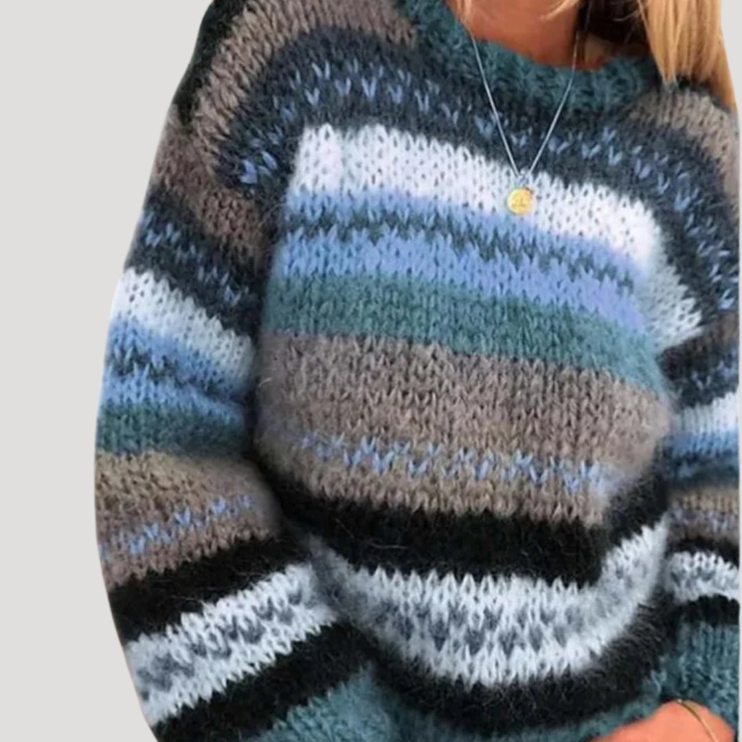Stribanne Oversized Crew Neck Jumper – Striped Knit Sweater Women Casual Autumn Winter Longline Jumper