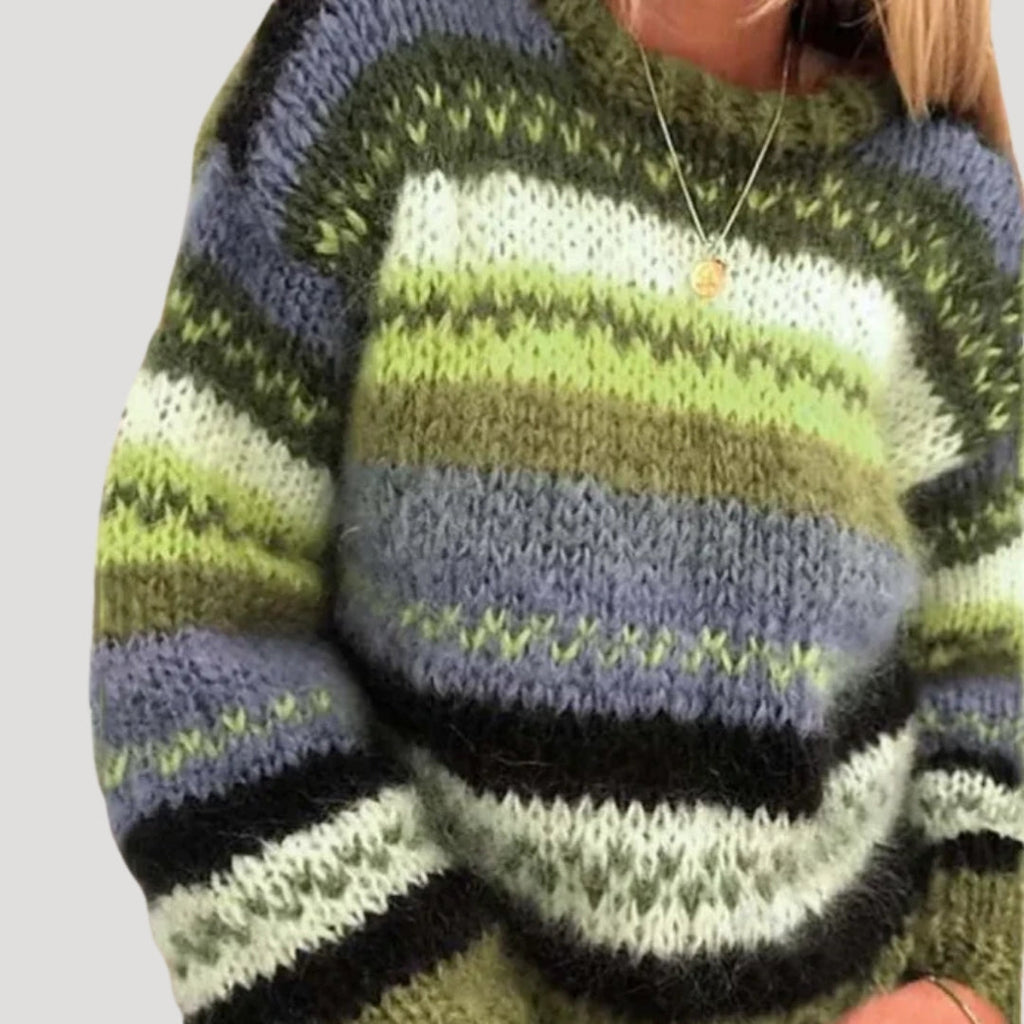 Stribanne Oversized Crew Neck Jumper – Striped Knit Sweater Women Casual Autumn Winter Longline Jumper