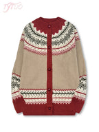 Fairbane Fair Isle Button-Up Cardigan – Women Knit Sweater Nordic Chunky Ribbed Autumn Fall Cardigan