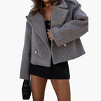 Pethla Oversized Double-Breasted Crop Jacket – Wool Blend Tailored Women Casual Office Workwear Blazer