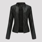 Paniseem Collar Fitted Faux Leather Jacket – Women Biker Moto Casual Autumn Winter Outerwear Coat
