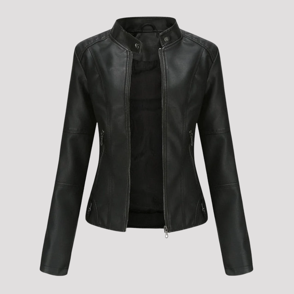 Paniseem Collar Fitted Faux Leather Jacket – Women Biker Moto Casual Autumn Winter Outerwear Coat