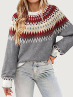 Zagrow Fair Isle Knit Jumper – Women Oversized Crew Neck Nordic Pattern Autumn Casual Chunky Jumper